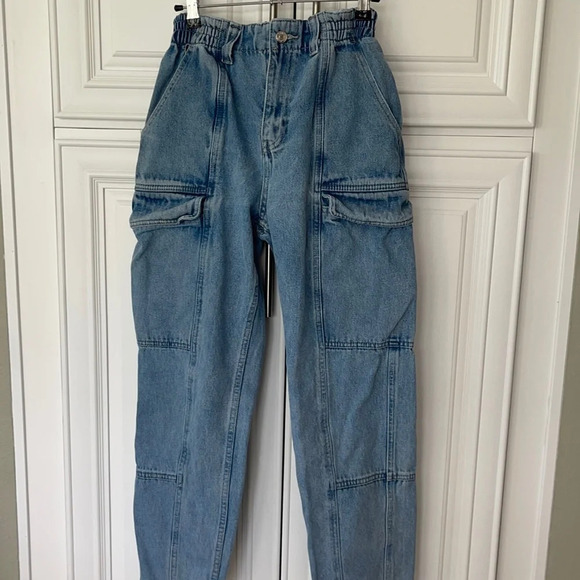 SIMPLE SOCIETY CARGO STRAIGHT SUPER HIGH RISE 5/27 BLUE ELASTIC WAISTBAND - Picture 2 of 15